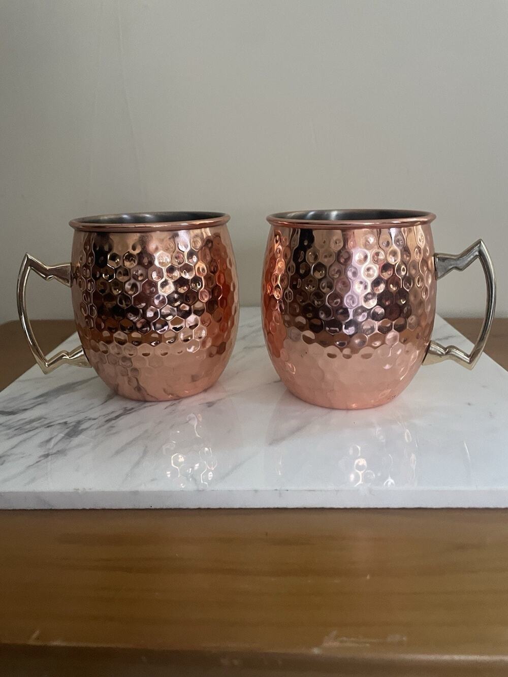 EcoOne Moscow Mule Mugs -Set of 2 – 16 oz Hammered Copper- Brass Handles
